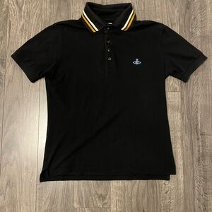 Vivienne Westwood Black Polo Shirt with Contrast Stripe Collar